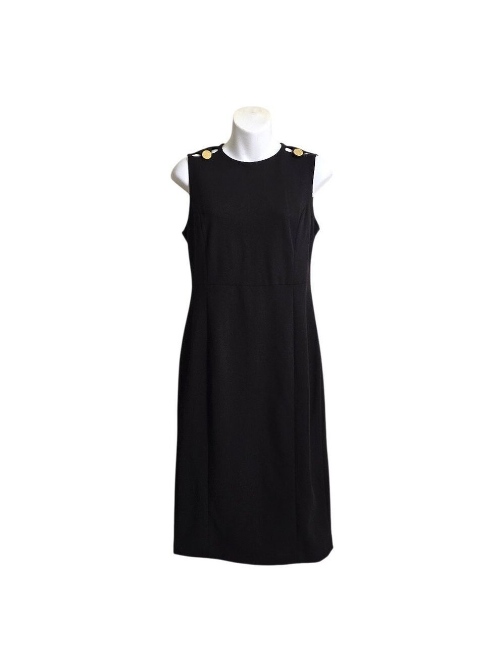 Calvin Klein Black Cutout Button Shoulder Sheath Knee Length Dress Sz 4